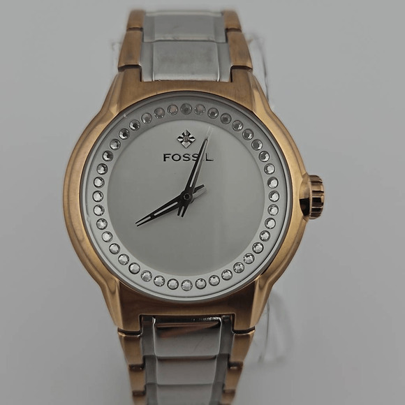 Fossil Dress Collection FS4419 Rose Gold Two Tone Watch New Battery - Picture 2 of 8